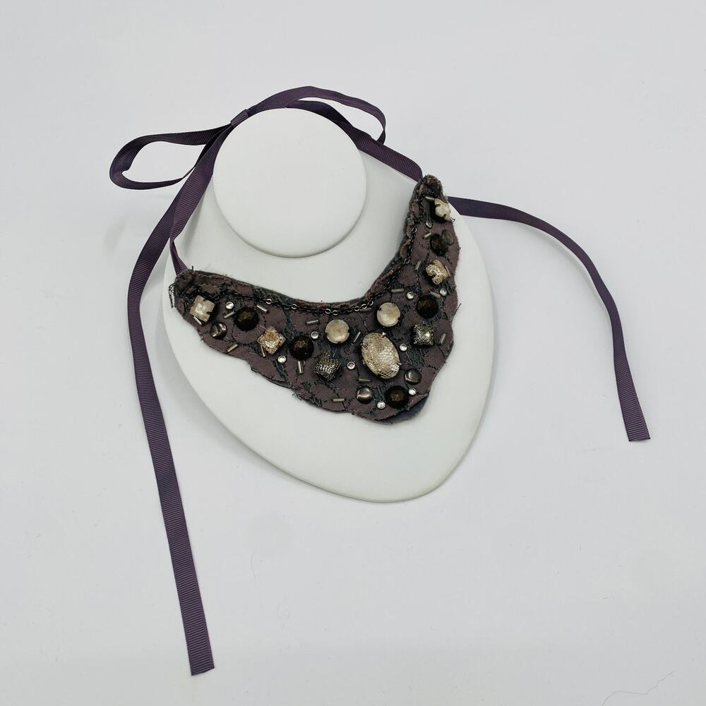 gray rhinestone bib collar tie necklace choker